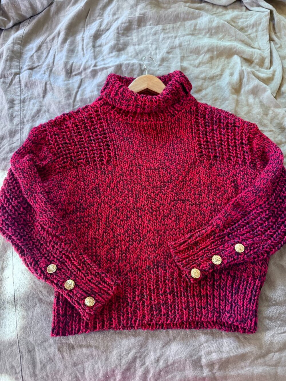 Rag & Bone Sandra Turtleneck red wool blend Sweater with gold buttons S P